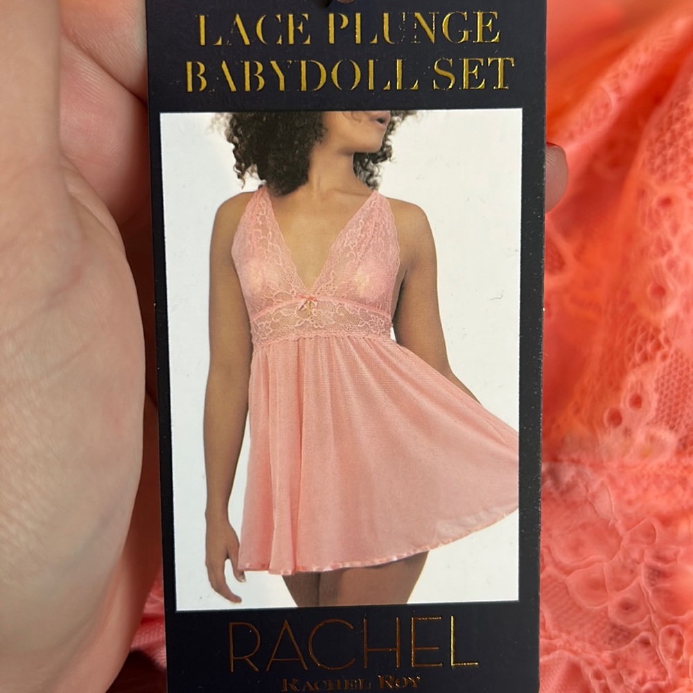 Rachel Roy peach lace babydoll set NWT